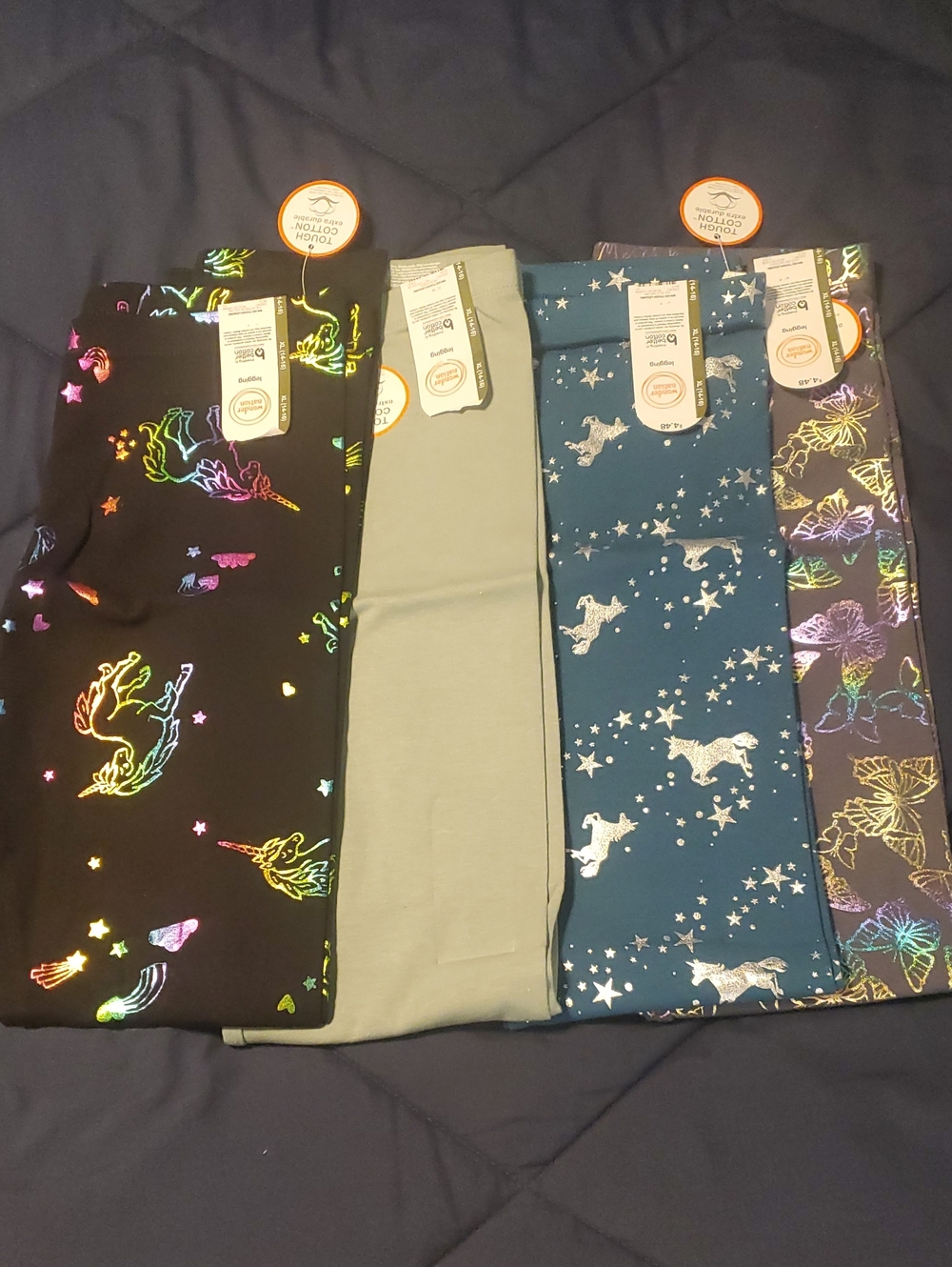 wonder nation Girls Unicorn & Star Print Leggings - Black, Teal, Gray, Purple